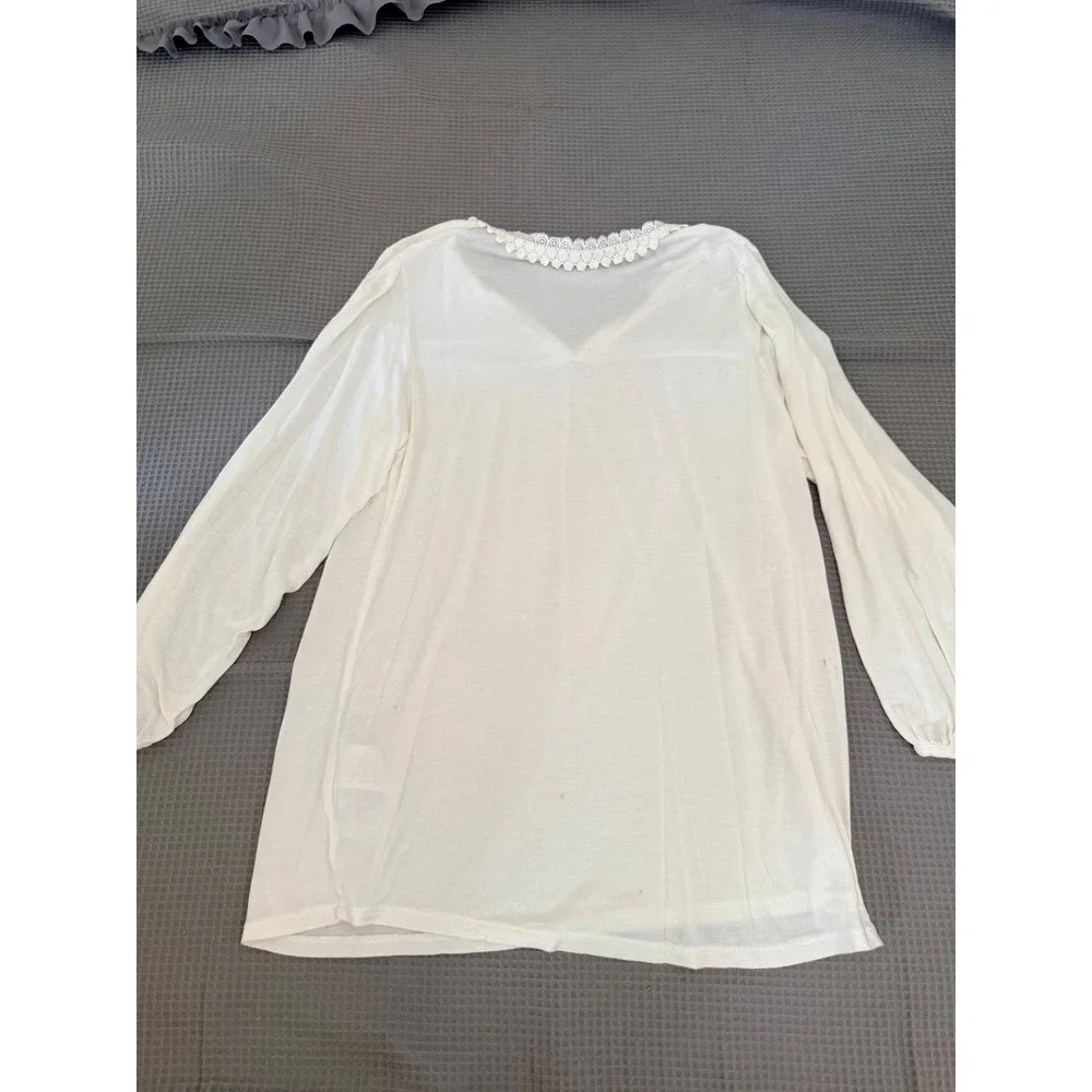 Boden Crochet Lace V-Neck Top US 6 Ivory Modal Long Sleeve Tunic Peasant Cottage